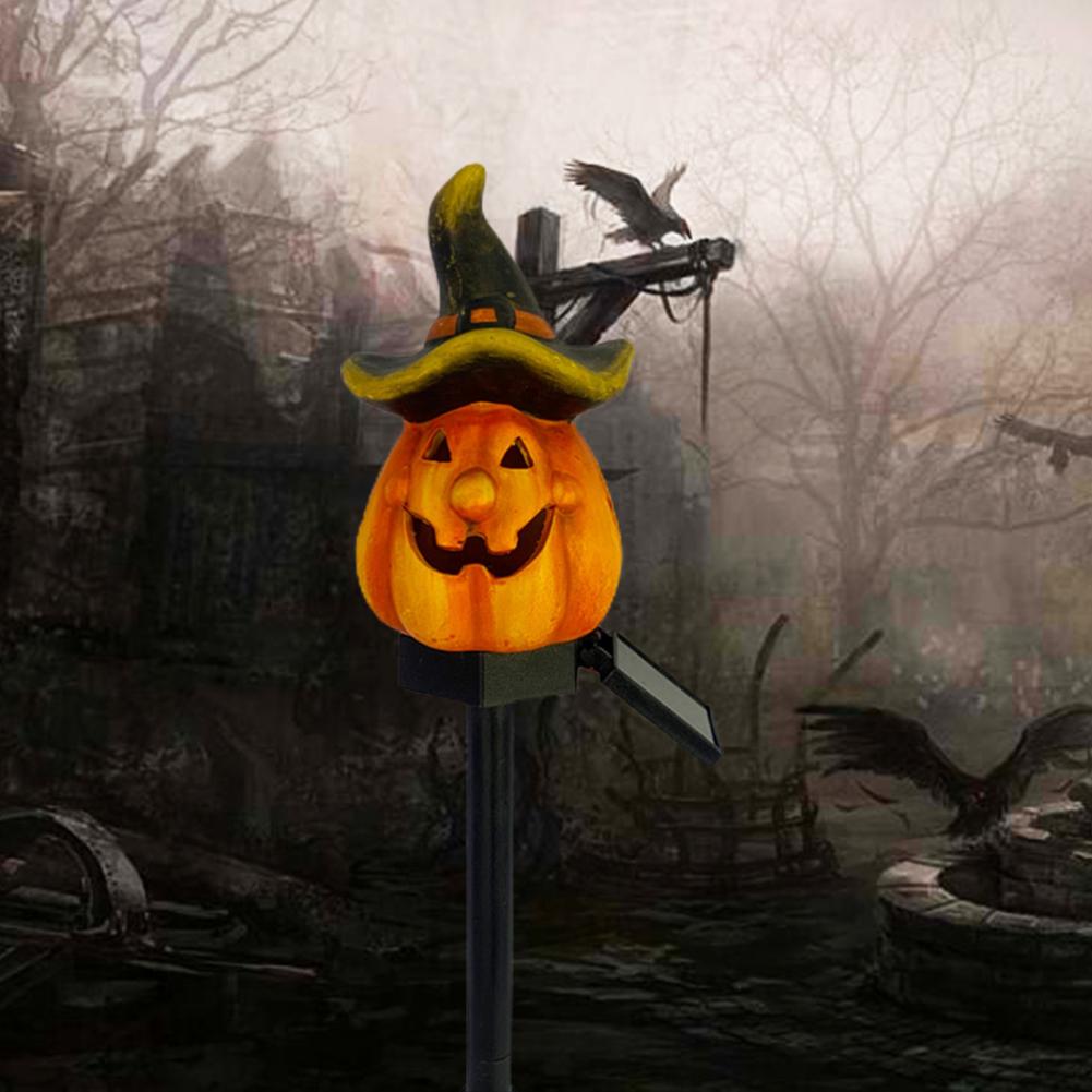 Langlebige Kürbis-Stablichter Harzlaternen Halloween Solar-Kürbislaternen Wasserdichte Geisthut-LED-Leuchten für Garten für Rasen