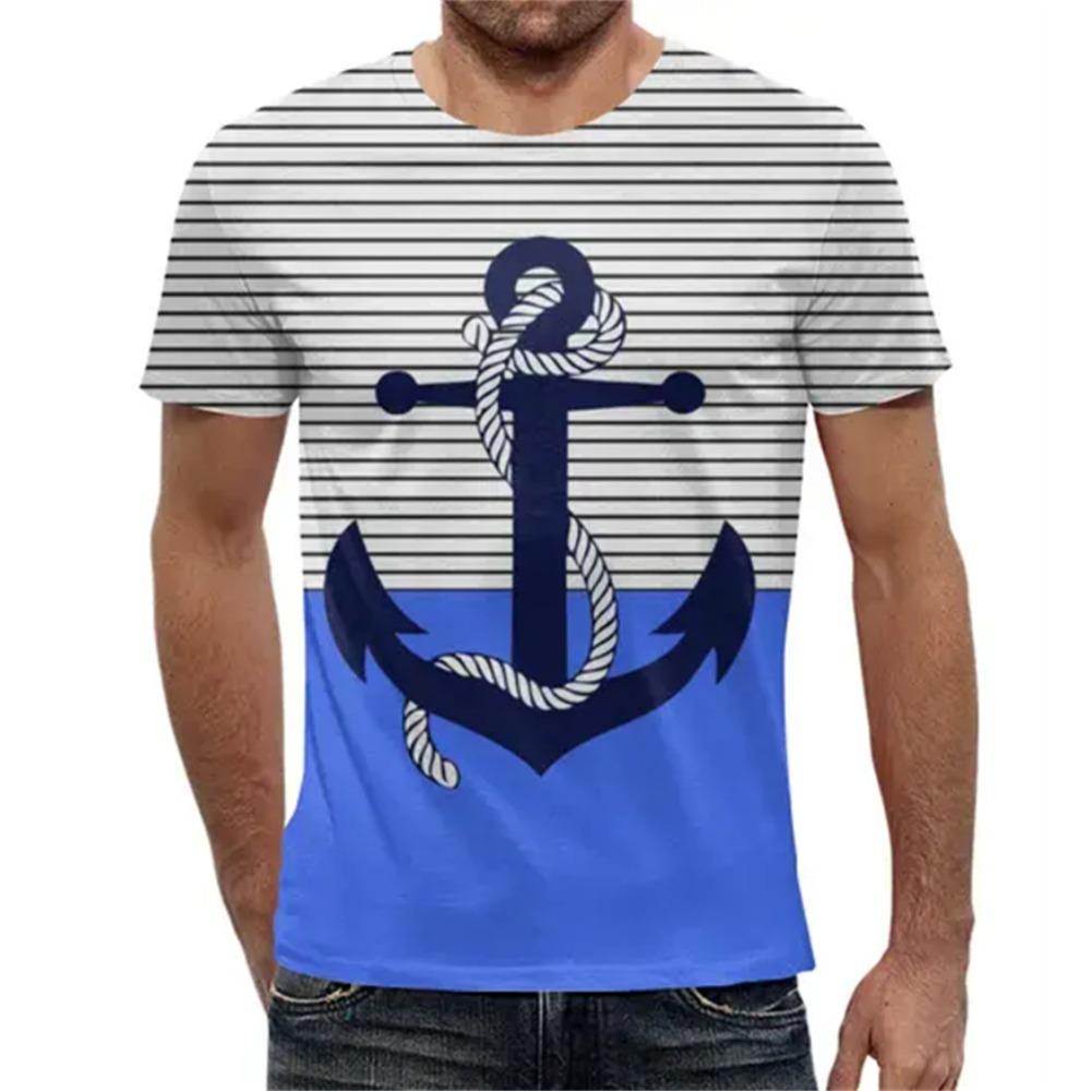 Simple Fashion Anchor Striped T Shirts For Men Summer Trendy Streetwear 3D Printed T-shirts Cool Streetwear Hip Hop Tees Tops