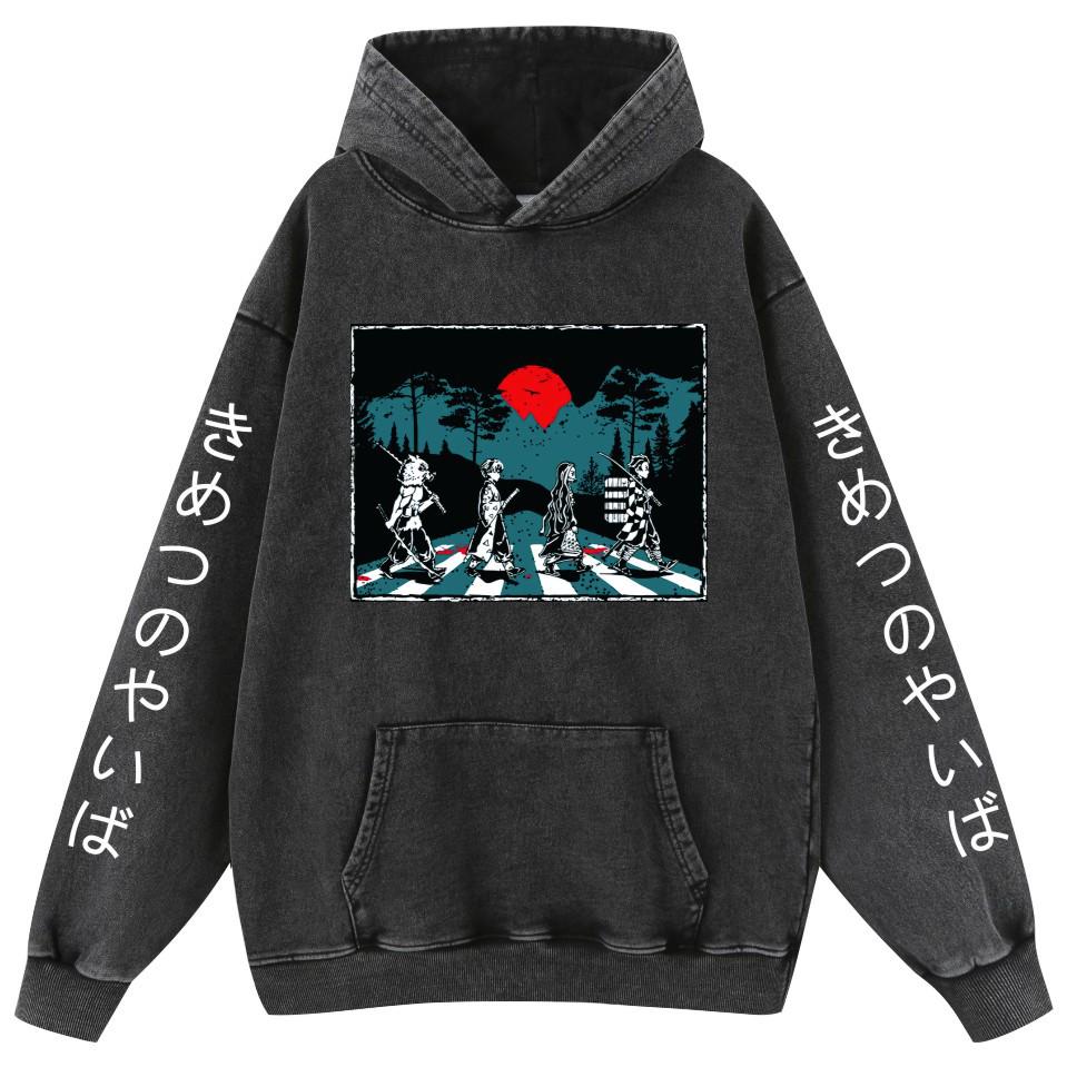 Demon Slayer Washed Retro Distressed Cotton Unisex Hoodie