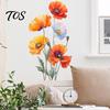 Waterproof Floral Window Clings 2Pcs Watercolor Flower Wall Stickers, PVC Decals, Peel And Stick DIY Murals for Home Art Decor, Removable Orange Vinyl
