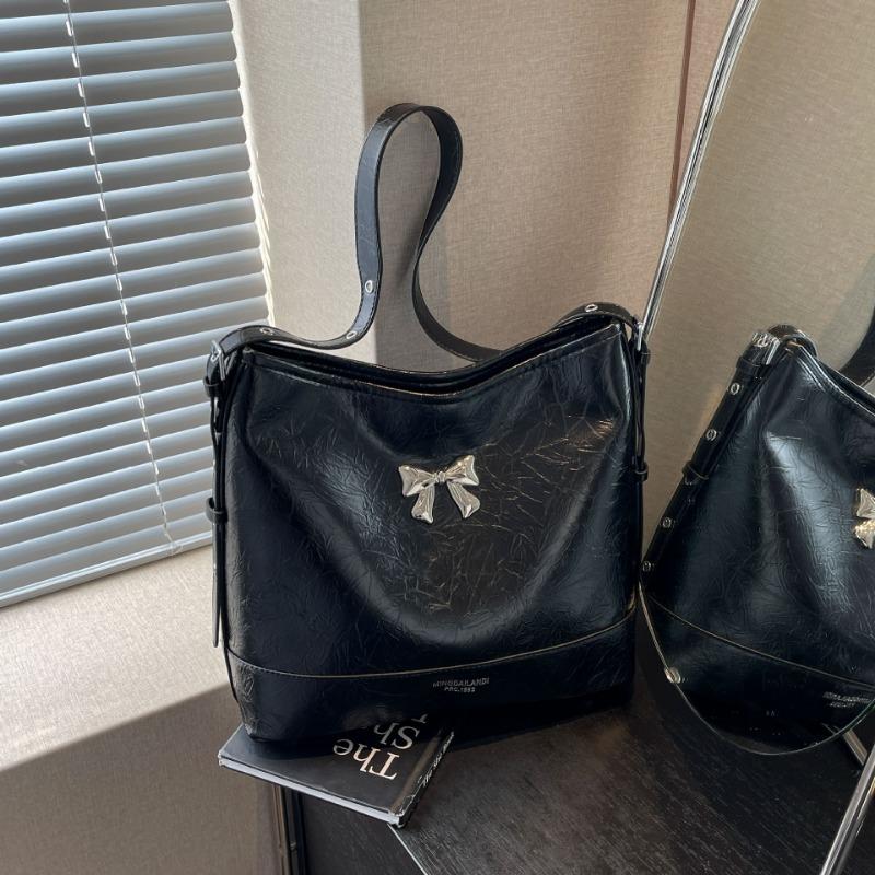 

Bow beautiful niche design underarm bag casual simple commuting versatile texture shoulder tote bag чорний