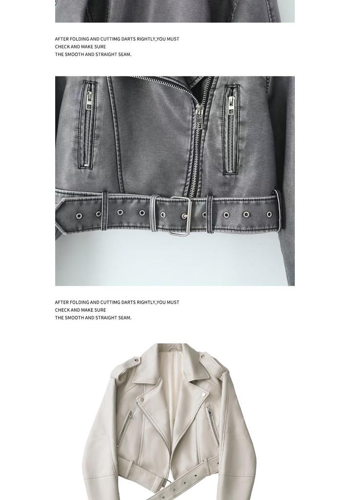 Giacca da Donna Bicolore Distressed in Ecopelle PU con Revers, Taglio Ampio, Stile Europeo e Americano, 2025