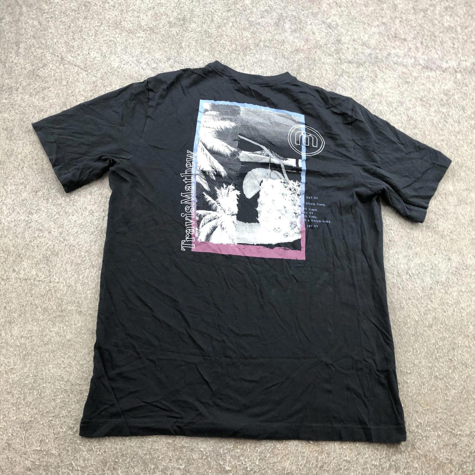 Travis Mathew Shirt Mens Large Black Pineapple Graphic Tee Tagless Tropical M