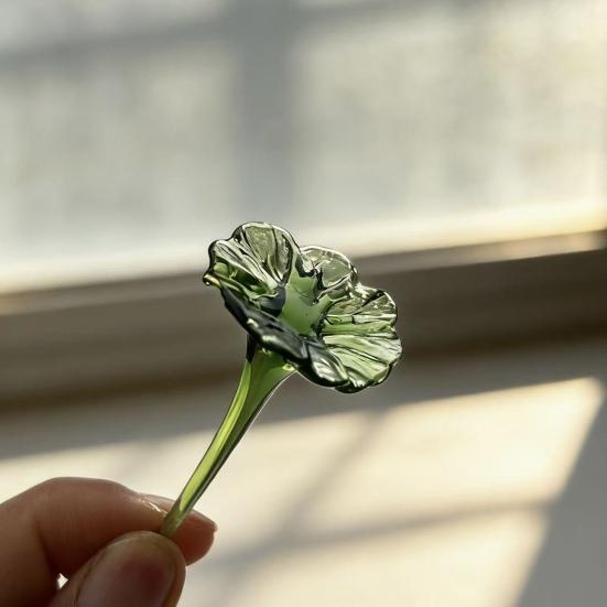 Mini Statuetta Fiore in Vetro Fatto a Mano Bouquet di Loto Finto Cristallo per Arredamento Tavolo Casa Ufficio Regalo per Mamma Moglie