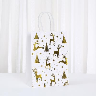 12/30pcs Merry Christmas Paper Tote Bags with Gold Foil Prints Reusable Holiday Bags for Gifts and Favors Packing Candy