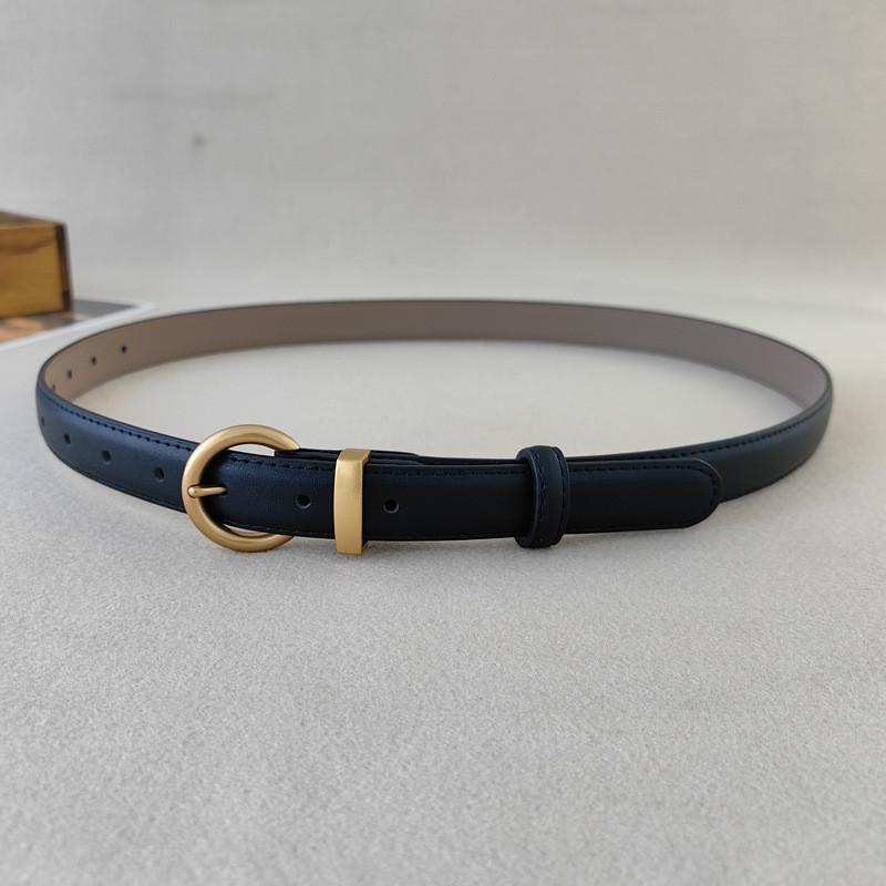 Simple Faux Leather Belt For Women With Goldtone Buckle And Vintage Style