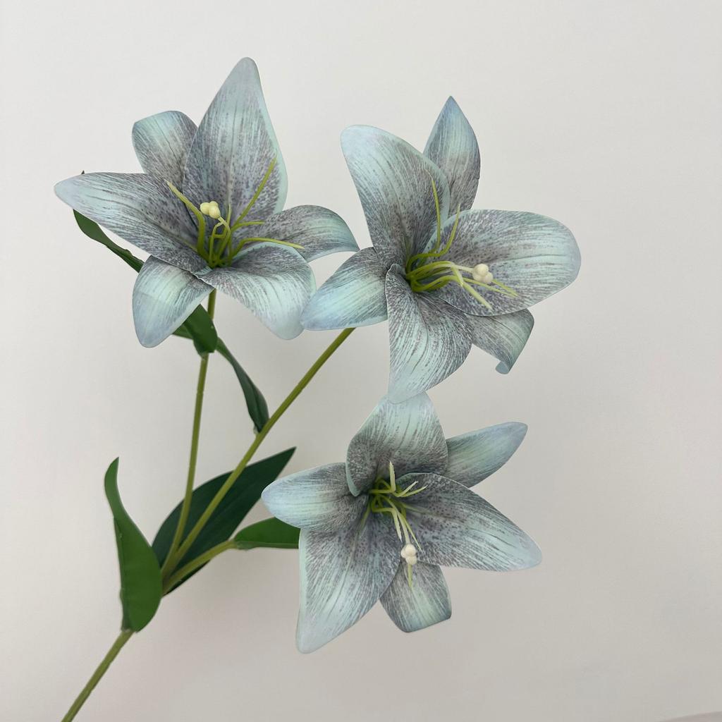5PCS Artificial Lily Flower Branch Realistic Looking 3D Printed 3 Heads Lily Plant for Wedding Floral Decoration