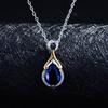 Mermaid Tears Pendant Necklace Dual Tone Plating Blue Sapphire Gemstone Jewelry for Women