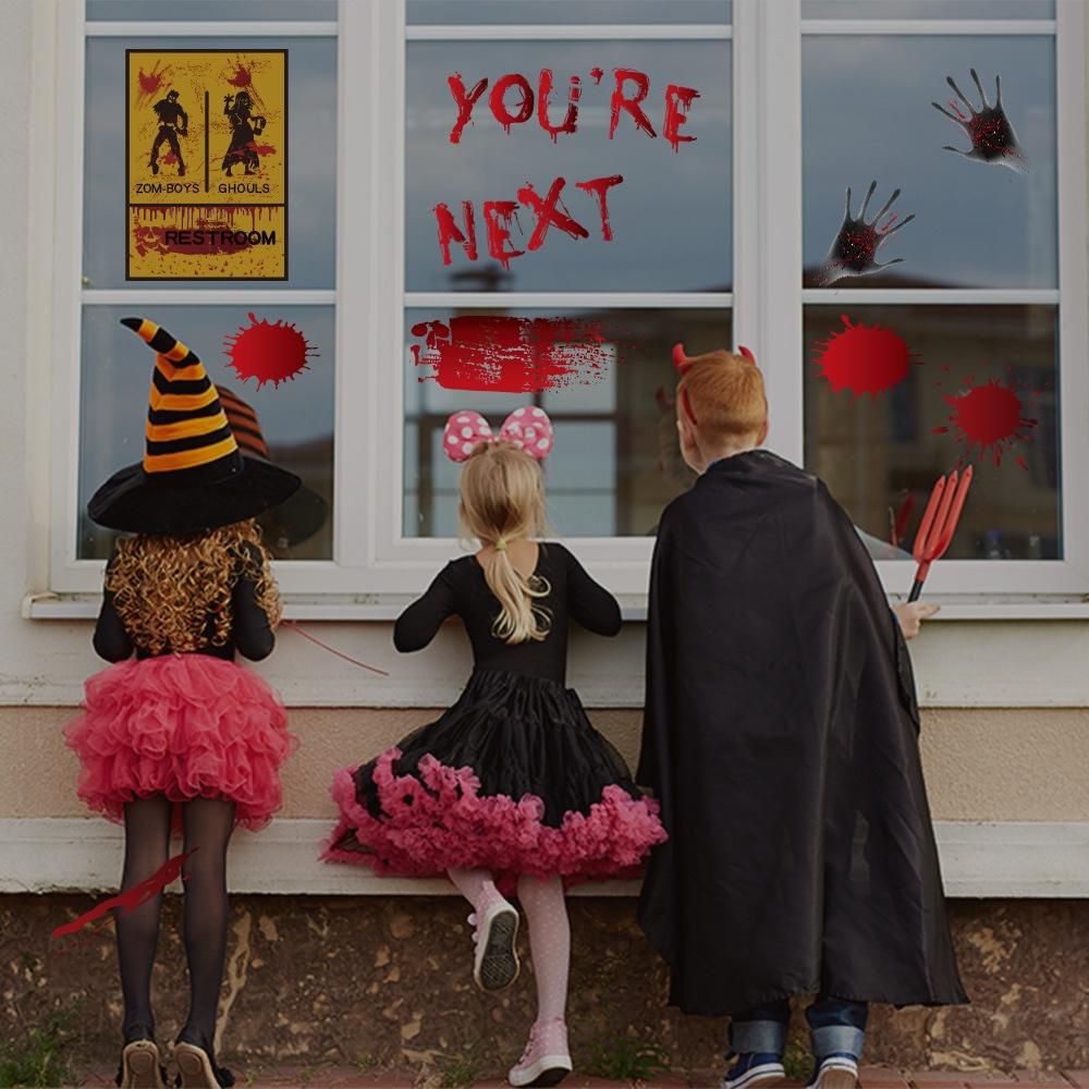 Halloween Decorations Blood Prints Wall Stickers Blood Footprints Ghost Axe Props Easter Stickers Window Stickers