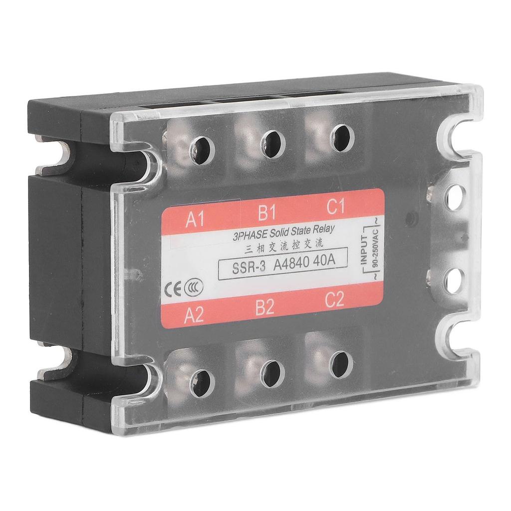 3 Phase Solid State Relay 40A LED Indicator Transparent Cover AC to AC SSR 90?250V Input 24?480V