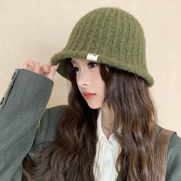 Knit Bucket Hat Women Autumn Winter Big Head Girth Solid Color Warm Fisherman Cap Match Premium Feeling Woolen Outdoor M571