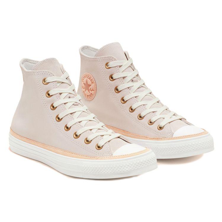 Converse Chuck Taylor All Star Vachetta Leather Trim Casual High-Top Canvas Shoes Unisex Sneakers Pink White 165921C