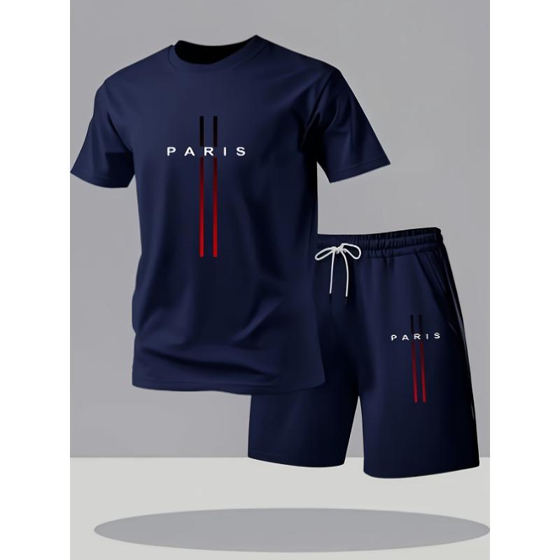

Fashionable short-sleeved T-shirt and shorts set suitable for summer activities, new summer casual outdoor suit S