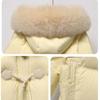 Winter Mid Length Cotton Coat Warm Hooded Horn Buttons Big Fur Collar Thickened Clothes for Women