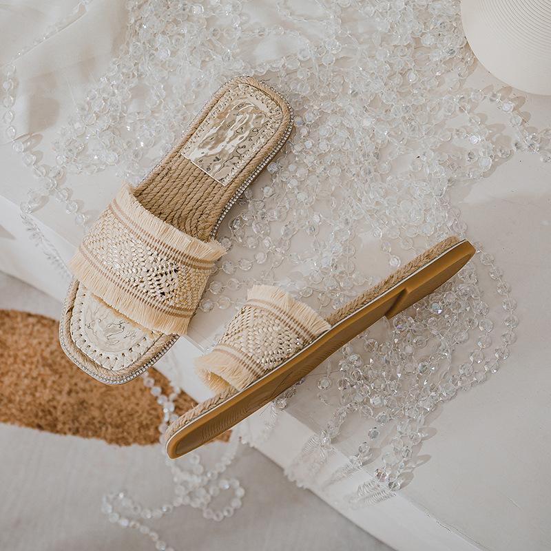 Summer New Shoes for Women Fashion Slipper Outdoor Flax Weaving Casual Sandals Girl Street Ethnic Slides