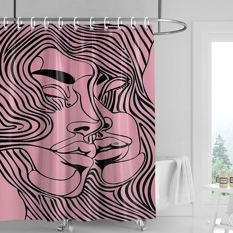 Abstract Femme Shower Curtain - Bold Red Lips & Colorful Brushstrokes, Waterproof with Grommets, Artistic Bathroom Decor