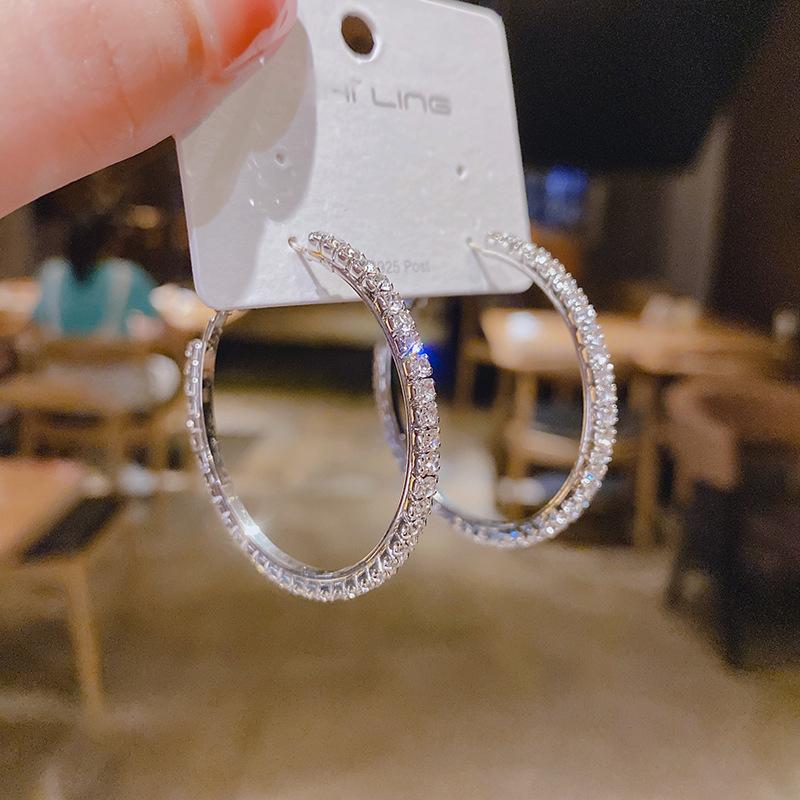 Fashion Rhinestone Crystal Hoop Earrings for Women Exaggerate Elegant Big Circle Accessories Valentine's Day Gift Jewelry