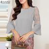 ZANZEA Damen Freizeitbluse mit Spitzen-Patchwork, 3/4-Ärmeln und lockerem Schnitt
