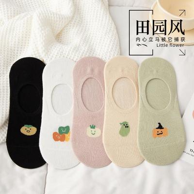 Socks Women'S Autumn Pure Cotton Boat Socks Pastoral Jacquard Invisible Socks Silicone Non-Slip And Cotton Socks Short Socks