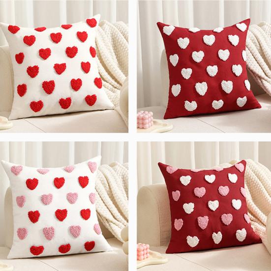 Valentines Day Throw Pillowcase 3D Heart Embroidery Short Plush Luster 45*45cm Hidden Zipper Closure Pillow