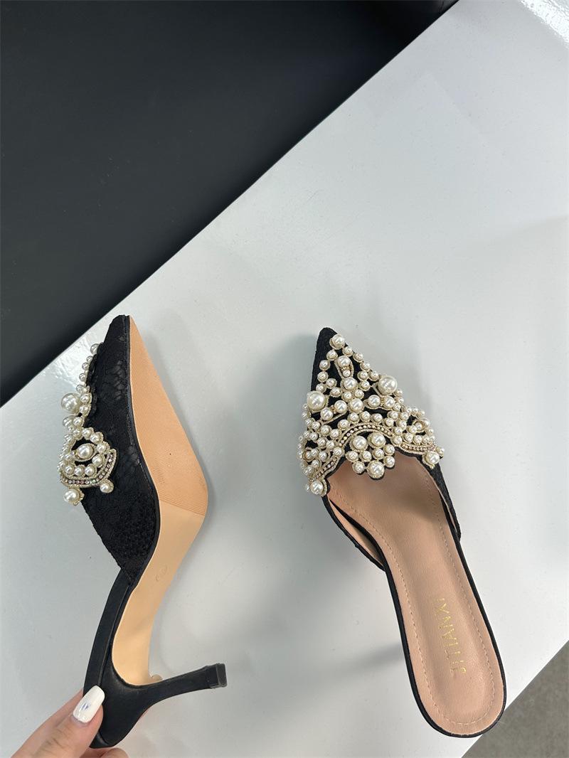 

Ботоу Фея Стразы Жемчуг Сандалии Летние Новые Острый Носок Тонкий Каблук Высокий Каблук Сандалии Большой Размер 35-42 35