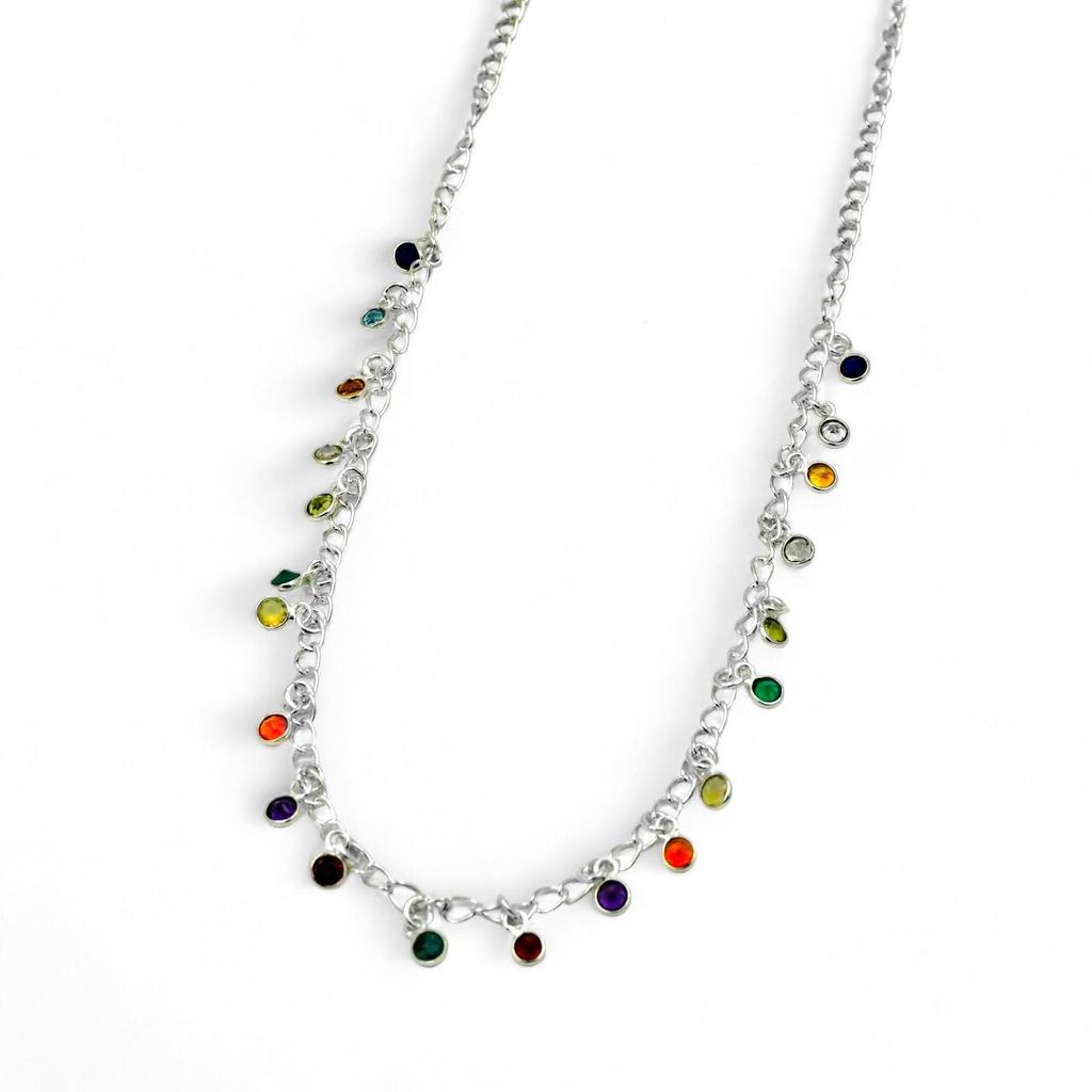 Real Multi Gemstone Minimalistic Necklace, Sterling Silver, Handmade, Gift for Her