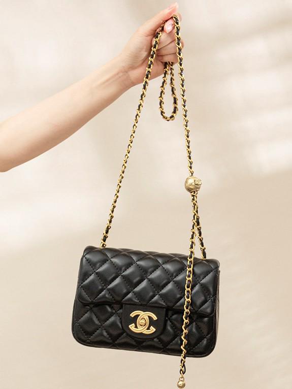 2025 Dames Vierkante Gouden Ketting Crossbody Tas - Lamsleer Diamant Ruit