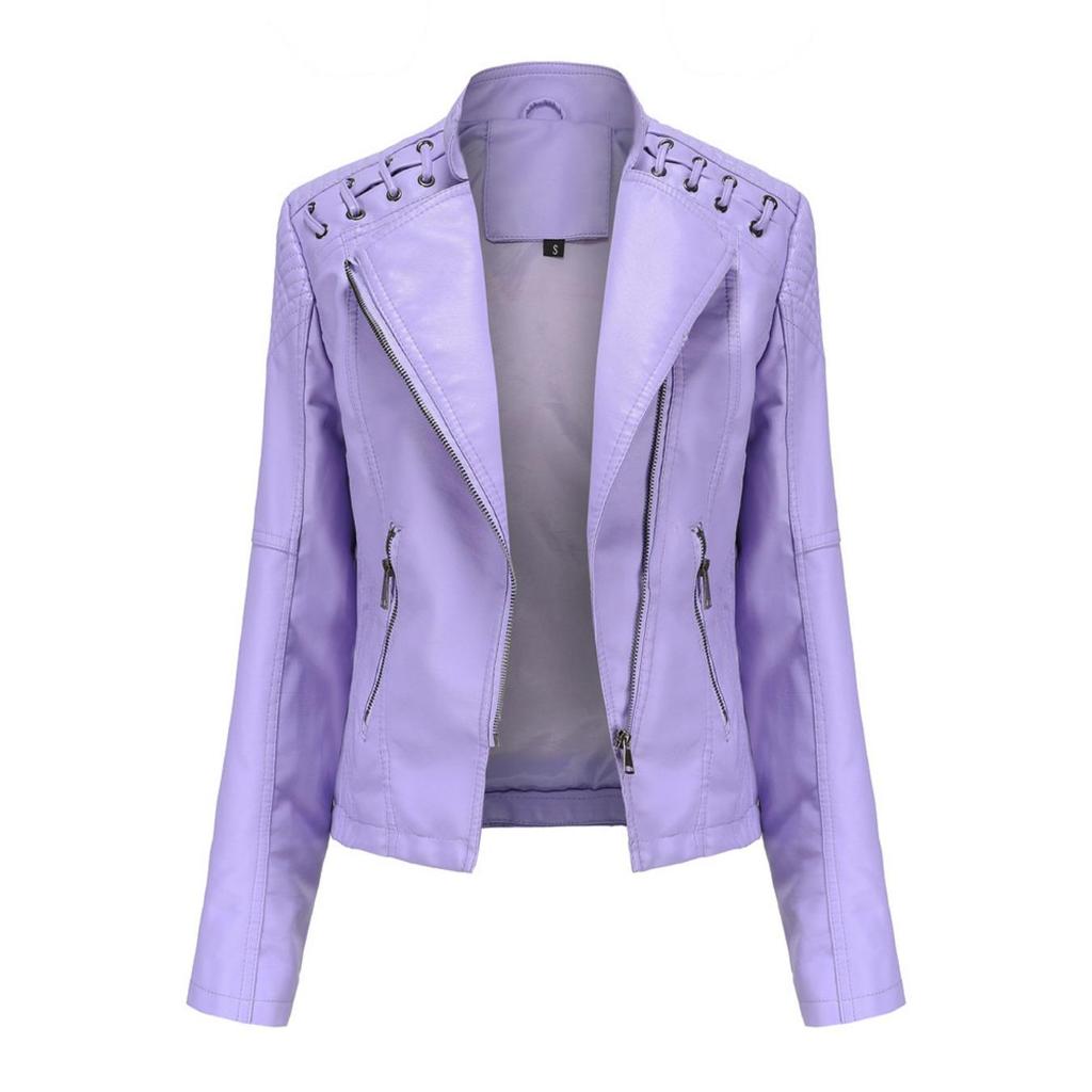 Women Jacket Leather Turndown Collar Casual Thin Pu Loose Motorcycle Zipper Jackets Female Streetwear Oversized Coat