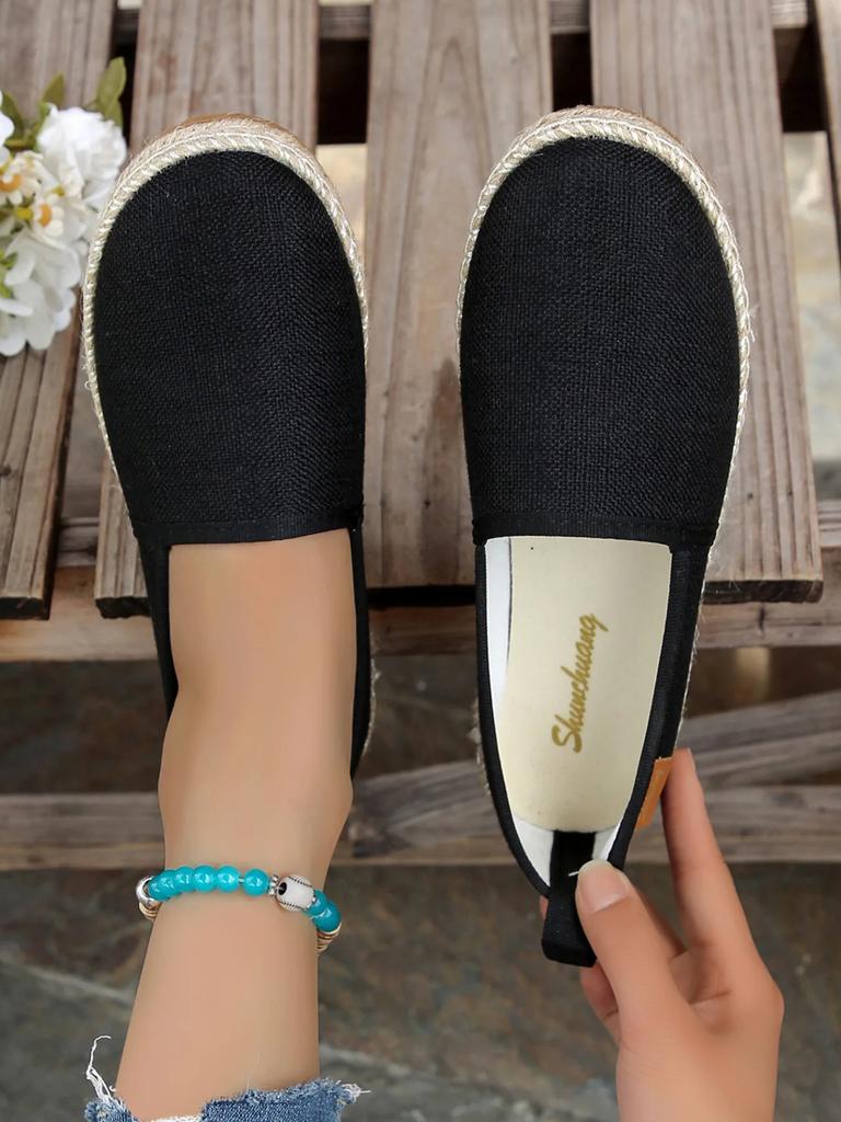 Comfortable Canvas Flat Shoes Women Breathable Non-Slip Espadrille Shoes Woman  Summer Solid Color Shallow Casual Flats