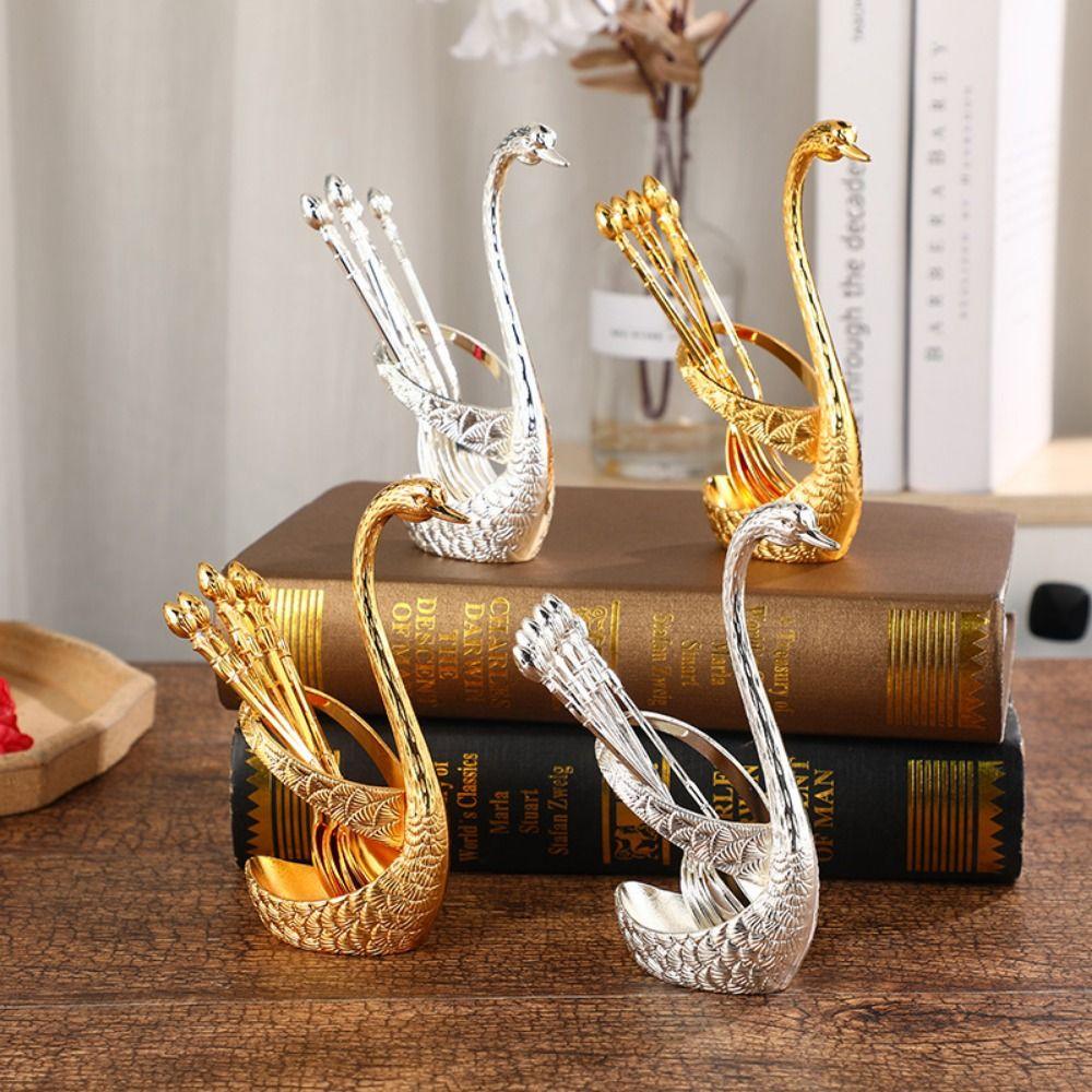 Luxury Dessert Utensils Nordic Dessert Cake Forks Swan Holder Coffee Spoons  Kitchen Use