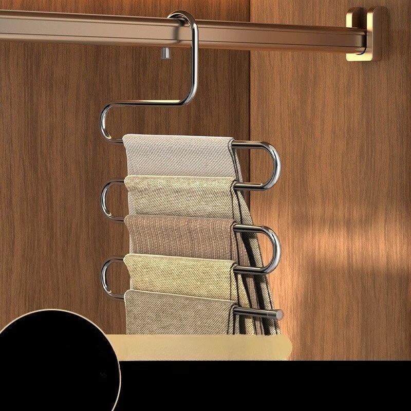 Home Forged Iron Pants Rack, Specialized Hanger for Hanging Pants, Multi-layer Multifunctional Wardrobe with Built-in Storage Space 1pcs серый