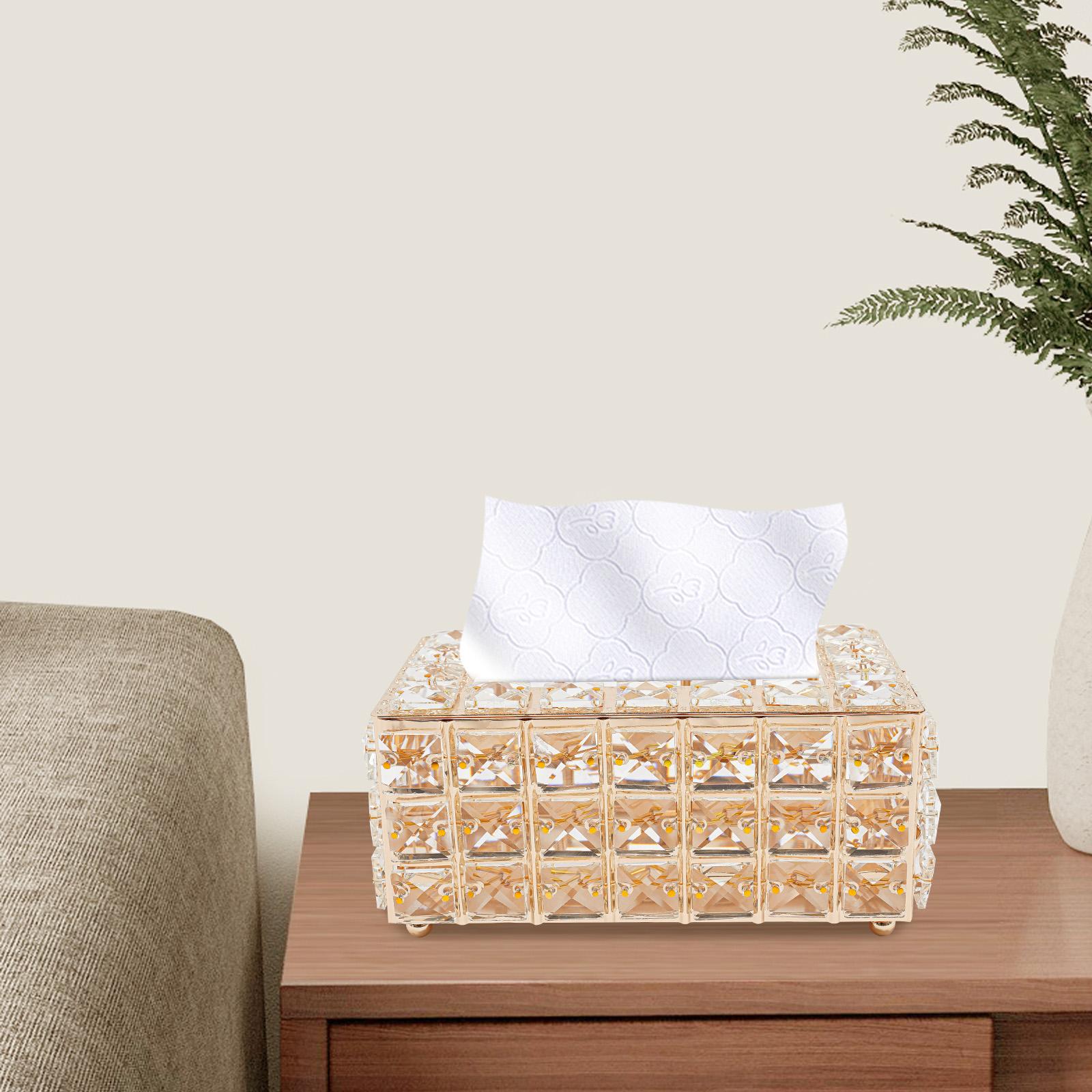 

20cm Glass Crystal Paper Box,Gold/Silver Rectangular Tissue Box Tabletop for Home,Living Room золотий