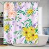 Beautiful Floral Shower CurtainLavender Pink with Yellow and Purple Flowers Waterproof Fabric for Bathroom Decorations