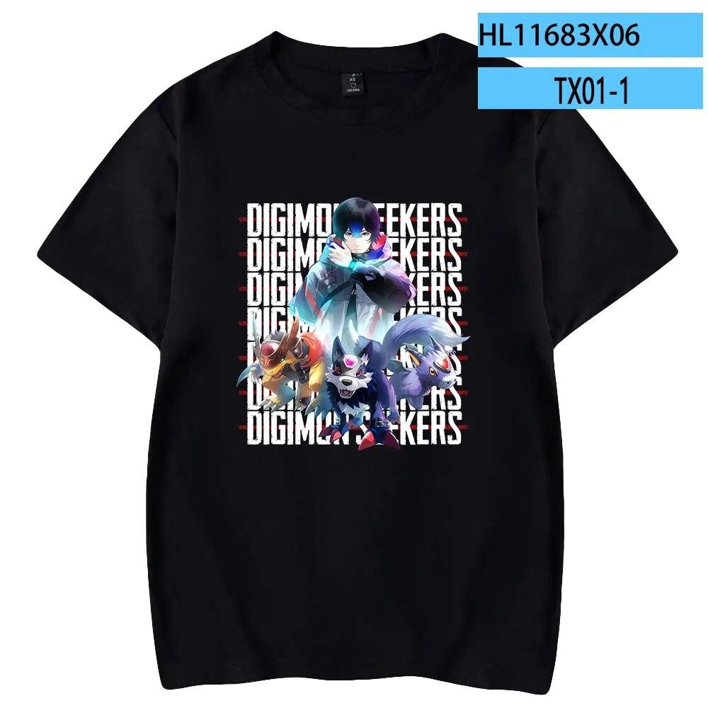 Digimon Adventure Anime 2023 Neues Digimon Seekers T-Shirt Crewneck Kurzarm T-Shirt Damen Unisex T-Shirt Harajuku Kleidung Unisex