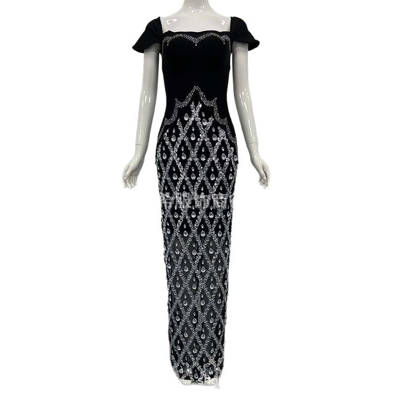Luxurious Rhinestone Sequin Low-Cut Bandage Evening Gown for Women