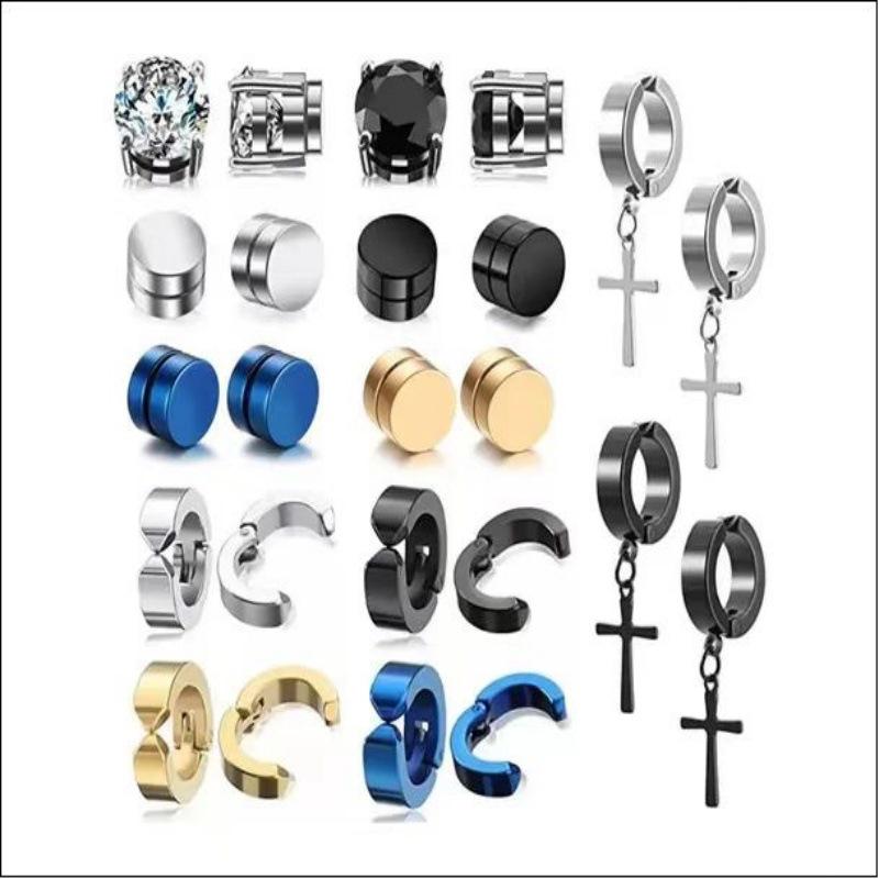 Cross Fashion 12 Pairs Stainless Steel Zirconia Magnetic Ear Cuff Set for Men & Women
