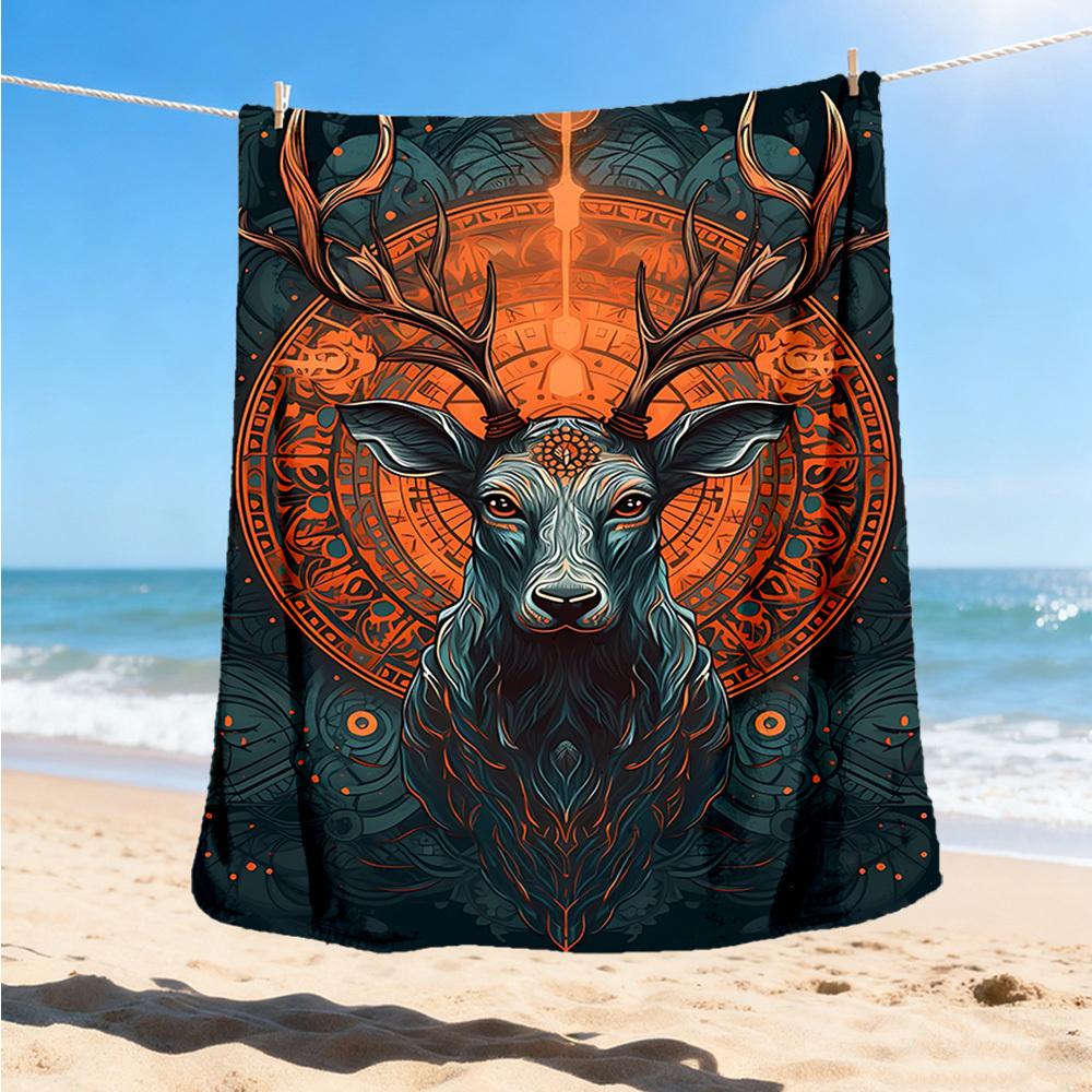 1pc Deer Head Artwork Print Outdoor Blanket, Lightweight Polyester,