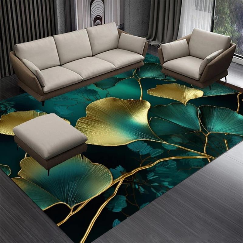 Luxuriöser Grüner Goldener Blätter Teppich Wohnzimmer Dekoration Schlafzimmer Teppich Dekoration Sofa Große Fläche Heimteppiche