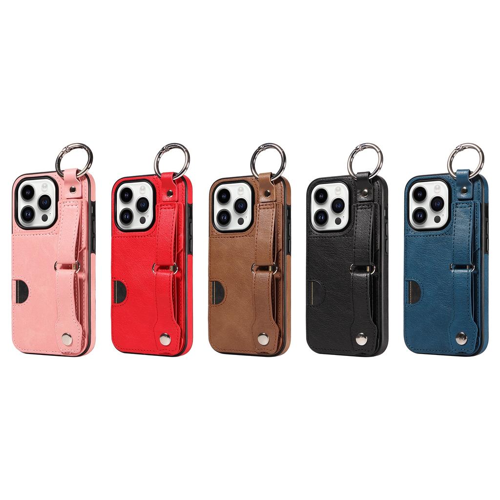 Etui na telefon ze skóry PU z kieszeniami na karty, z pierścieniem na palec i klamrą do paska na nadgarstek do iPhone'a XS, XR, XS Max, iPhone'a 7,8,7Plus,11,11Pro,11Pro,12,13,14,15...
