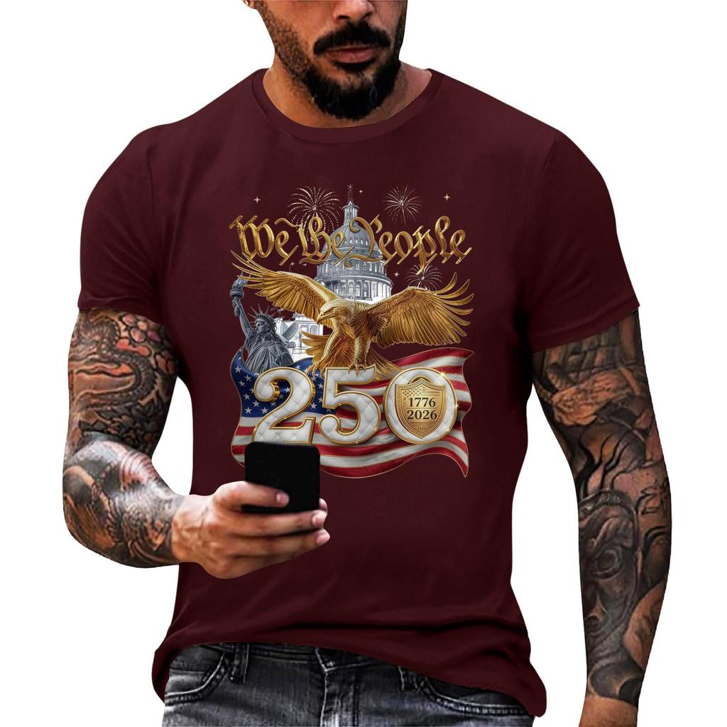 Men's Casual Short Sleeve T Shirt Flag Print Graphic Tee Comfortable Fit Crew Neck Lightweight Fabric