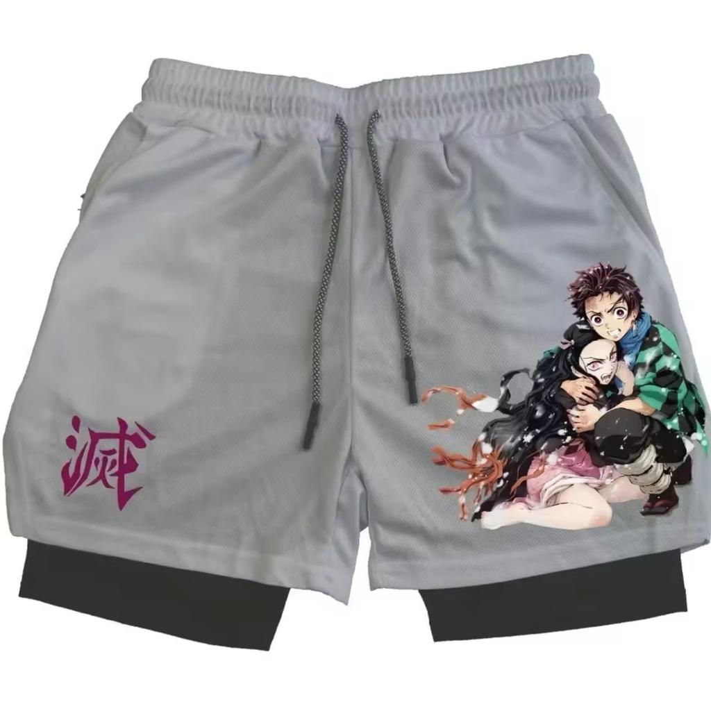 Short imprimé dessin animé pour homme, pantalon d'été double couche 2 en 1, pantalon de sport décontracté