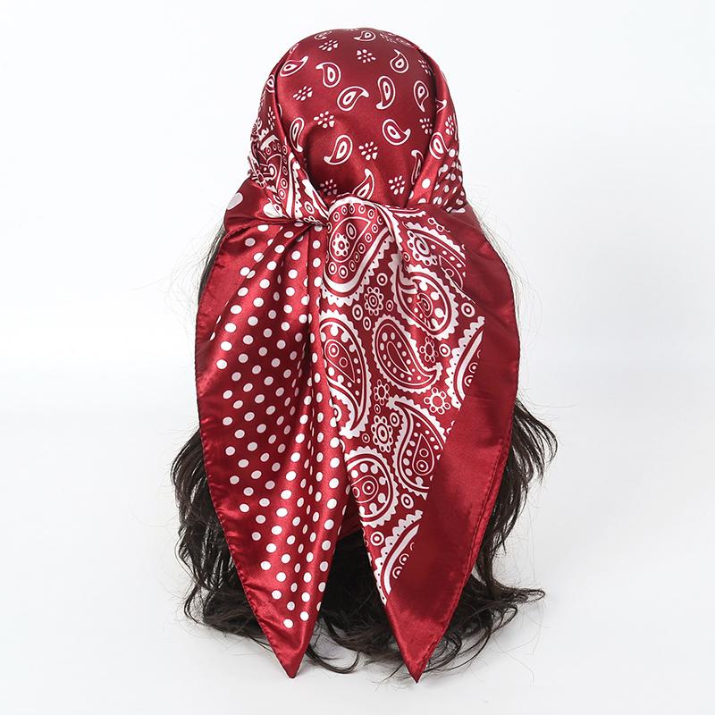 Satin Square Scarf Women Muslim Hijab Elegant  Print Silk Neckerchief Shawl Wraps Headband Handle Hair Accessories Bandana