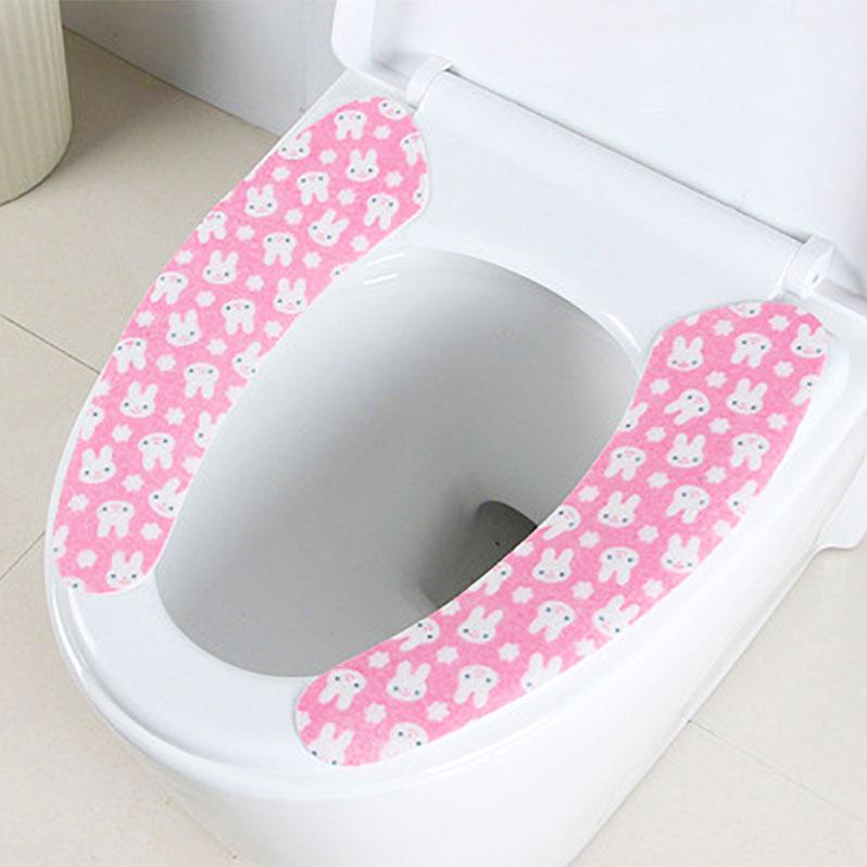 Silicone World 1 Pair Reusable Warm Toilet Seat Filling Washable Bathroom Mat Seat Cover Thick Cartoon Sticky Toilet Cushion