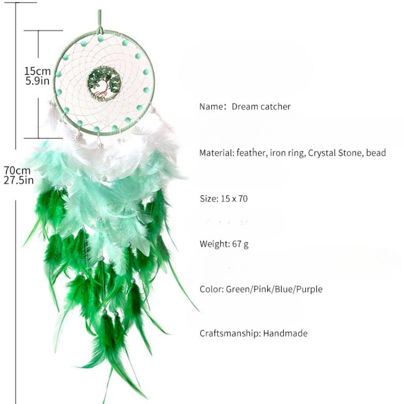 Home Decoration Light Luxury Dreamcatcher Feather Hanging Crystal Stone Tree of Life Woven Wind Chimes Living Room Wall Decor Wall Hanging