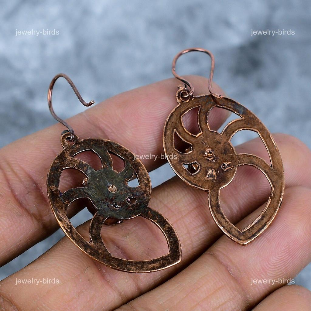 Fancy Labradorite Stone Electroformed Handmade Dangle Drop Hook Earrings Copper VP-79