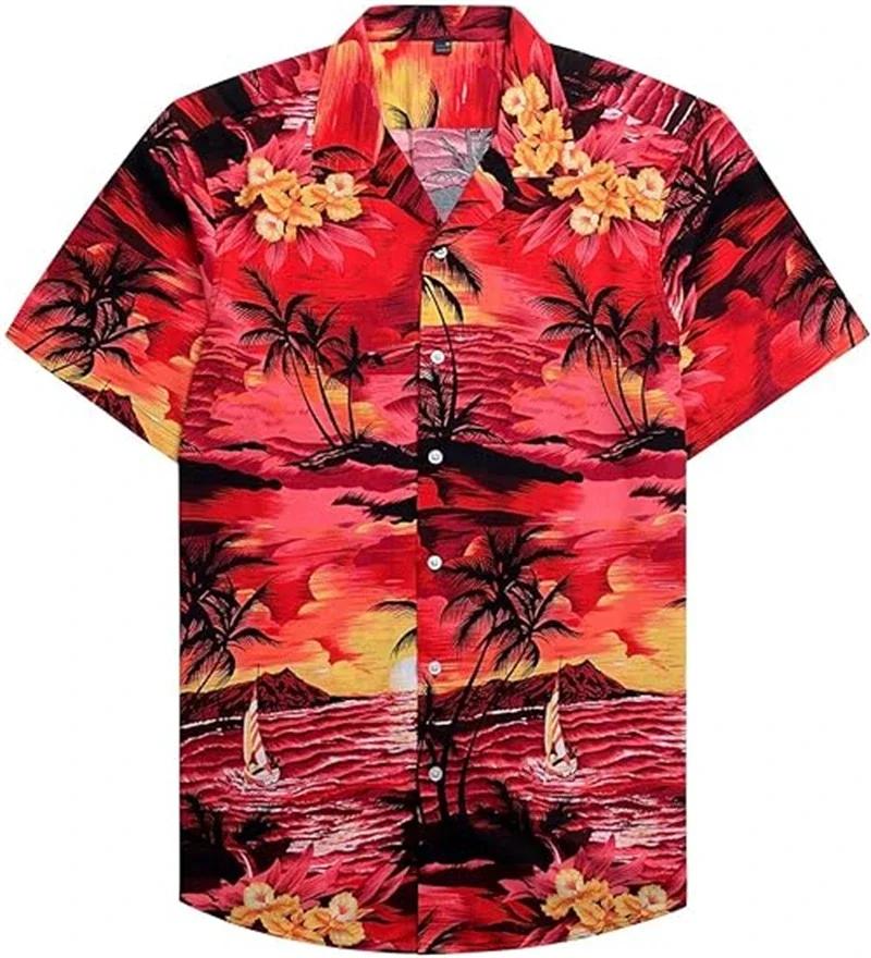 Men's Summer Short Sleeve Hawaiian Shirt Beach Holiday Print Shirt Top 100% Polyester