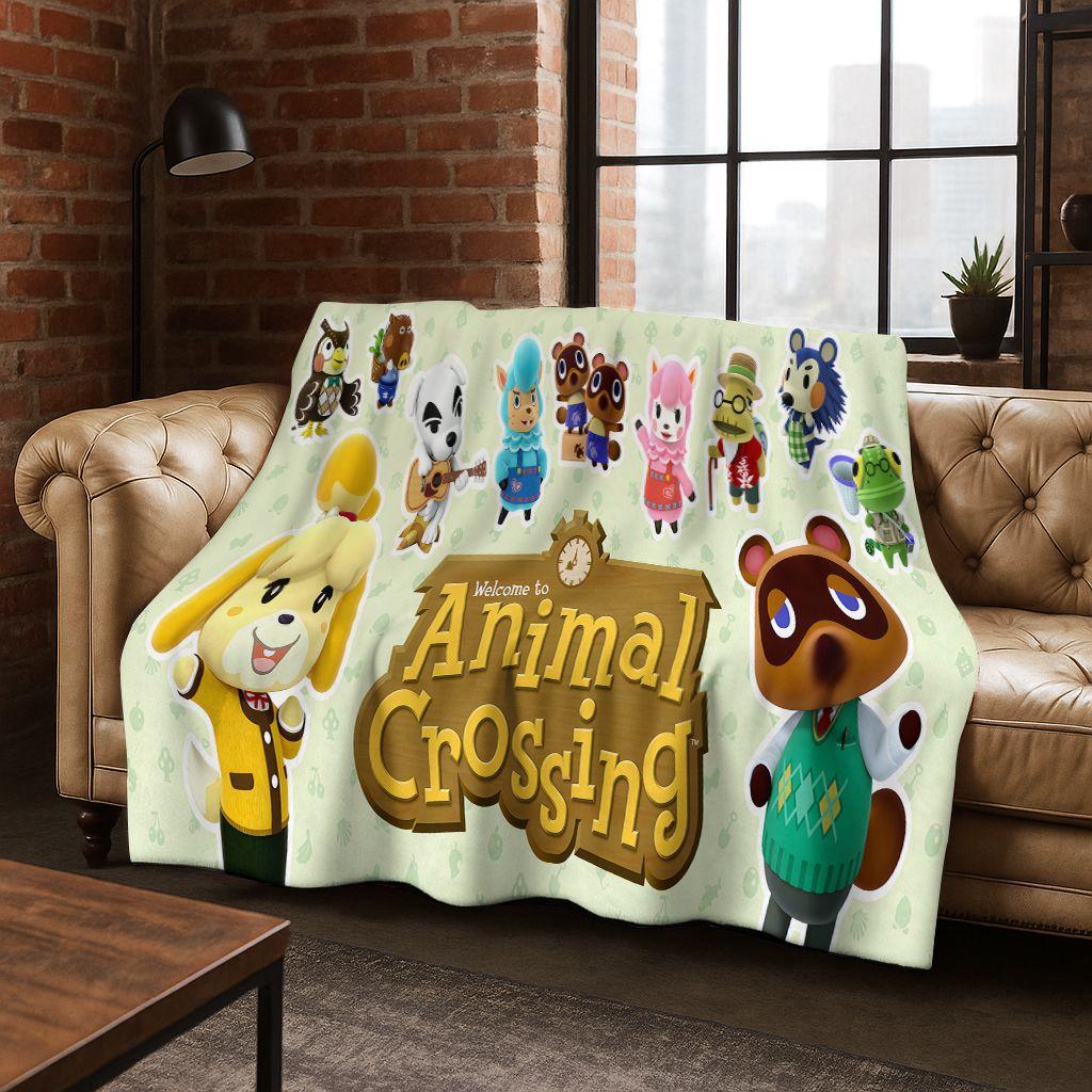 Game Animal Crossing Wild World Cartoon Flannel Blanket,Cozy Soft Throw Blanket for Home Bedroom Bed Sofa Picnic Cover Gift Kids