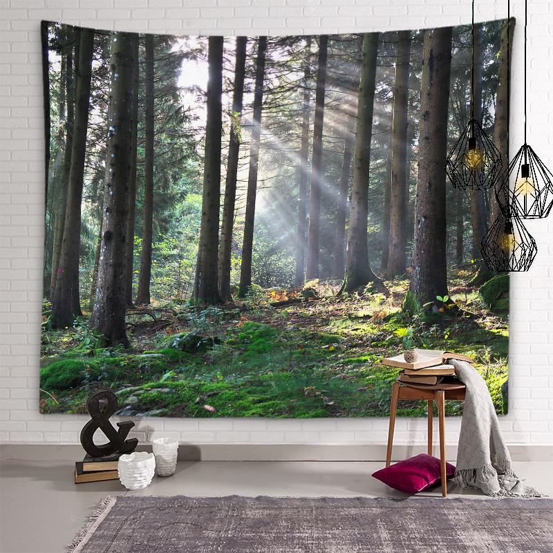 Sunny Forest Scenery Tapestry Natural Scenery Wall Art Tapestry Dormitory Room Aesthetic Decoration Living Room Home Decoration