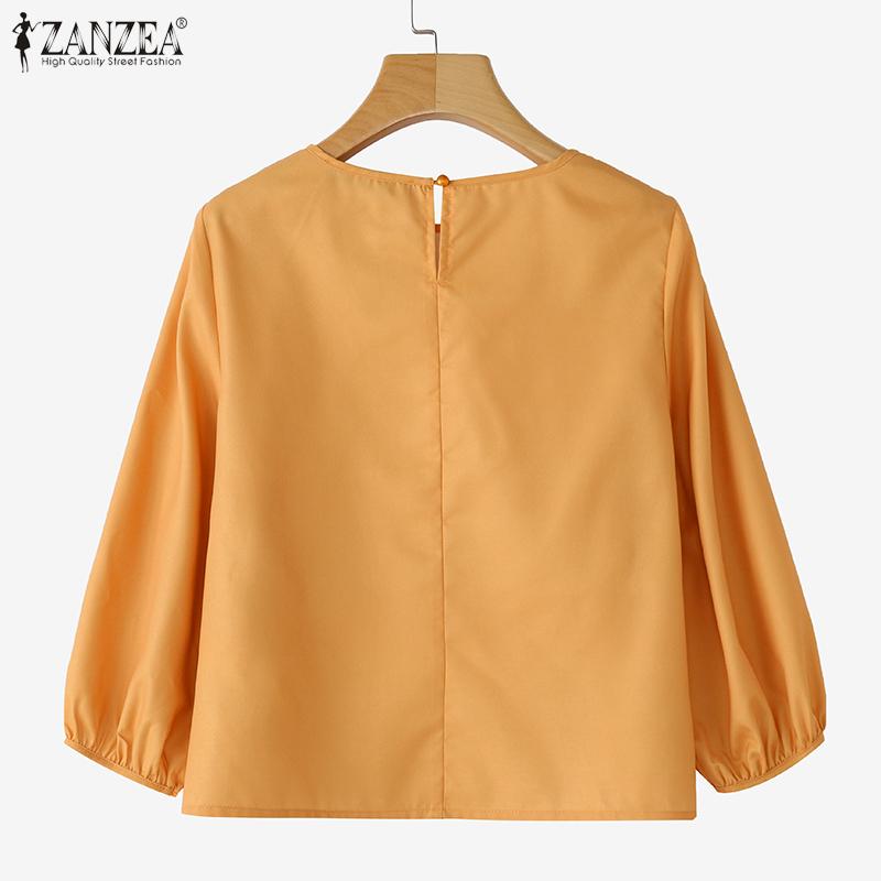 ZANZEA Women Casual Round Neck Loose 3/4 Sleeve Print Blouse