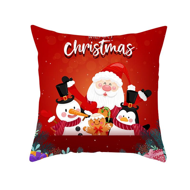 Christmas Cartoon Pillow Cover Living Room Bedroom Sofa Cushion Peach Skin Printed Pillow